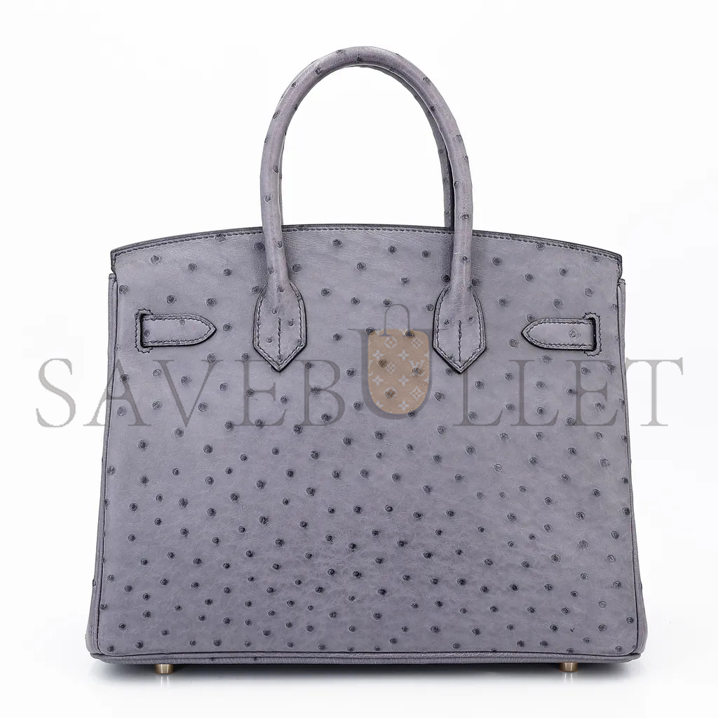 H**mes master birkin 30 ostrich leather lavender gold buckle h041933ck80 (30*22*16cm)